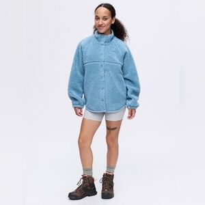 NWOT Outdoor Voices polyester wool blend blue storm candy fleece snap jacket